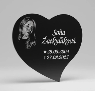 Náhrobná tabuľa srdce s fotkou 30x31cm + lepidlo Mamut 25ml gratis